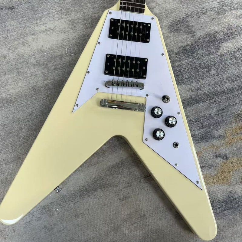 Flying V Style Electric Guitar | Vintage Cream | Dual Humbuckers (LRG-057)
