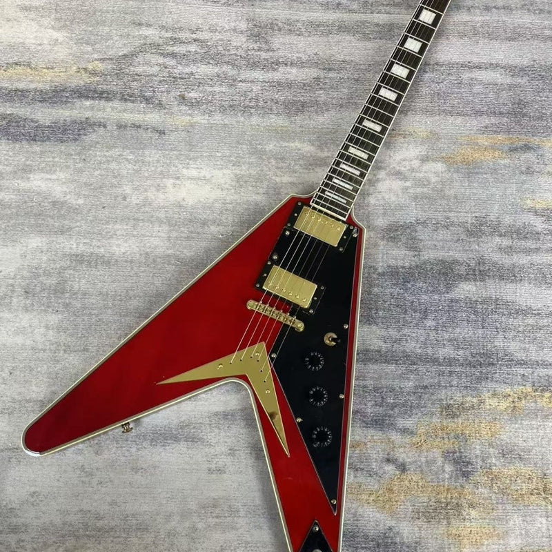 Flying V Style Electric Guitar with Gloss Cherry Red Finish(LRG-143)