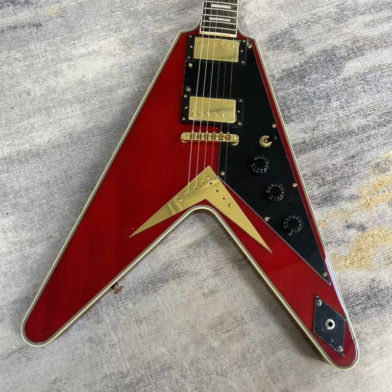 Flying V Style Electric Guitar with Gloss Cherry Red Finish(LRG-143)