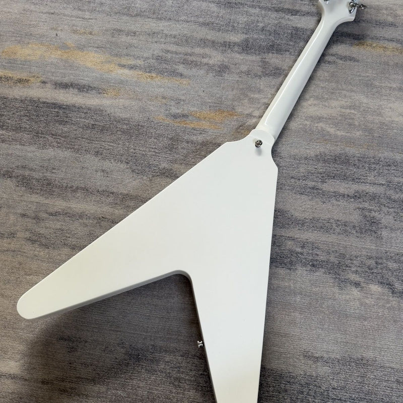 Flying V Style Electric Guitar with Gloss White Finish, Dual Humbuckers, Fixed Bridge & Dot Inlays(LRG-074)