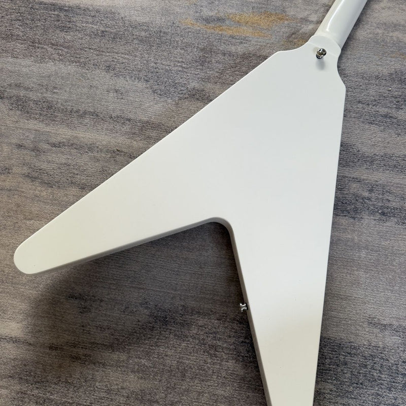 Flying V Style Electric Guitar with Gloss White Finish, Dual Humbuckers, Fixed Bridge & Dot Inlays(LRG-074)