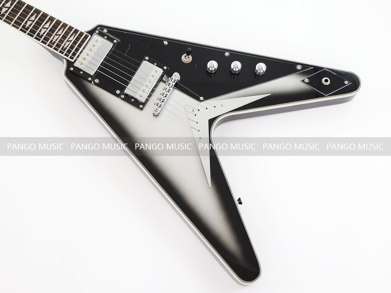 Pre-Sale Flying V Style Electric Guitar with Silver Metallic Finish (GKS-010X, No Logo)