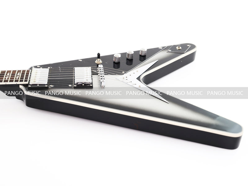 Pre-Sale Flying V Style Electric Guitar with Silver Metallic Finish (GKS-010X, No Logo)