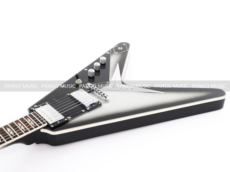 Pre-Sale Flying V Style Electric Guitar with Silver Metallic Finish (GKS-010X, No Logo)