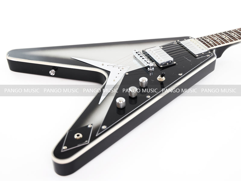 Pre-Sale Flying V Style Electric Guitar with Silver Metallic Finish (GKS-010X, No Logo)