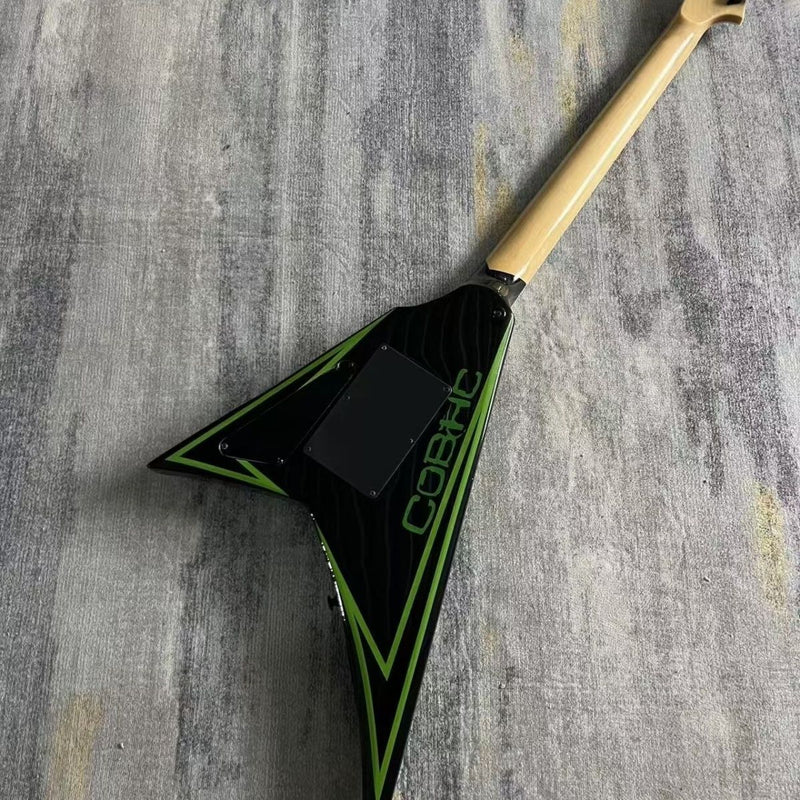 Flying V Style Green Skull & Crossbones Graphic Electric Guitar (LRG-024)