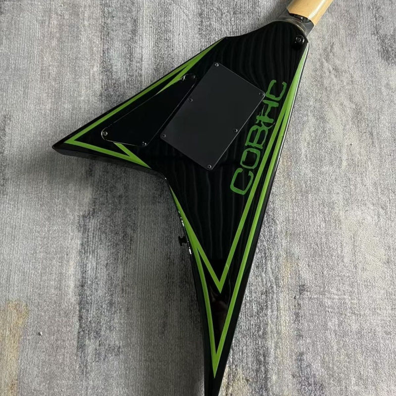 Flying V Style Green Skull & Crossbones Graphic Electric Guitar (LRG-024)