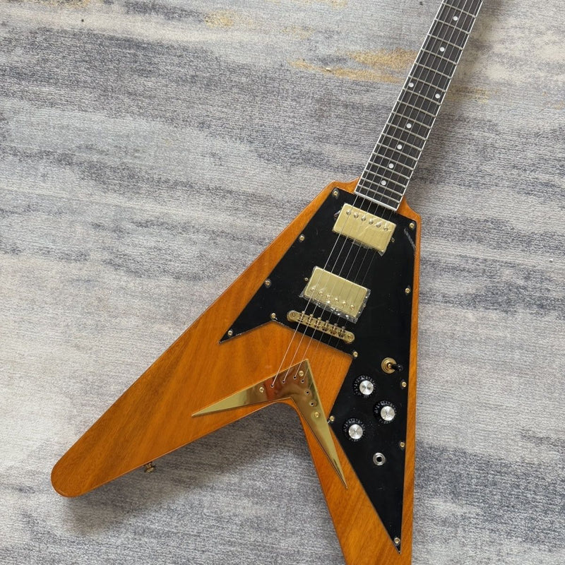 Flying V Style Solid Body Electric Guitar with Transparent Amber Finish (LRG-076)