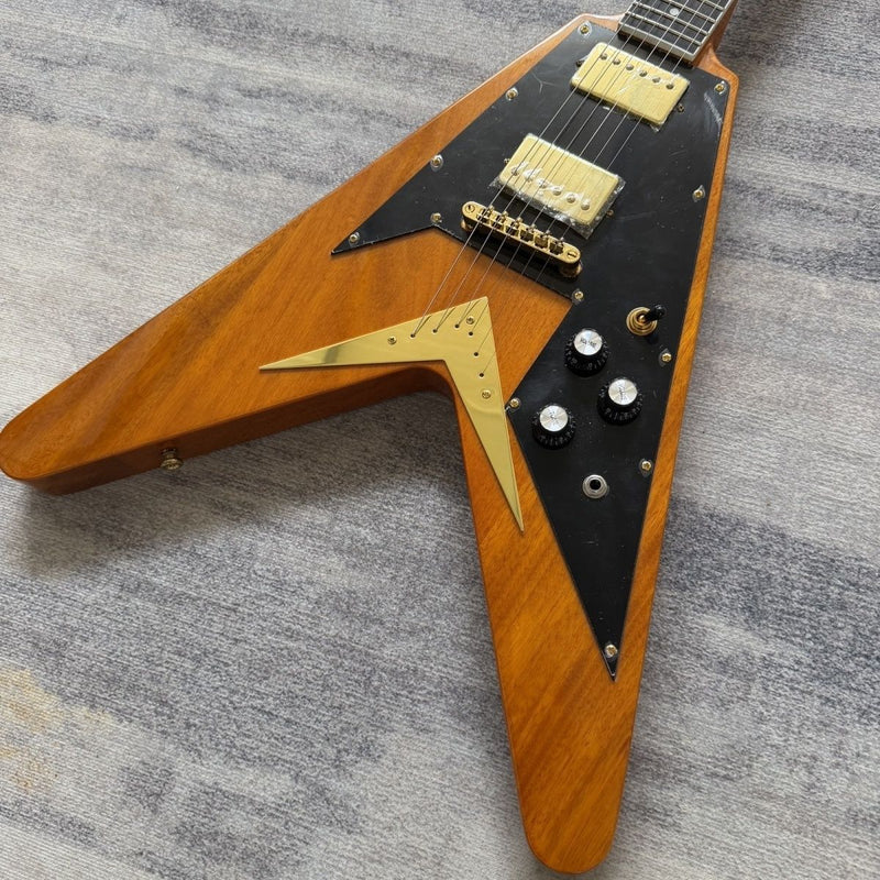 Flying V Style Solid Body Electric Guitar with Transparent Amber Finish (LRG-076)