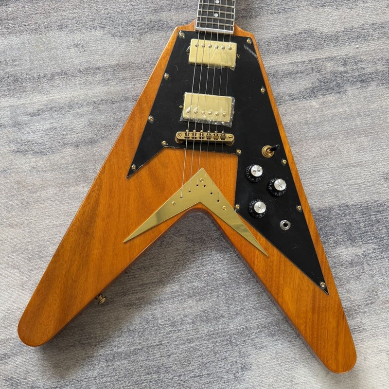 Flying V Style Solid Body Electric Guitar with Transparent Amber Finish (LRG-076)
