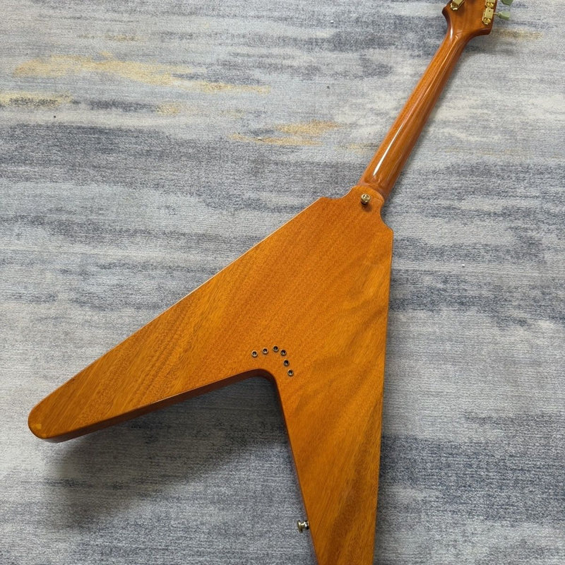 Flying V Style Solid Body Electric Guitar with Transparent Amber Finish (LRG-076)