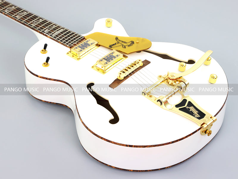 GRE Style Vintage Jazz Full Hollow Body Gloss White Electric Guitar (ZQN-519)