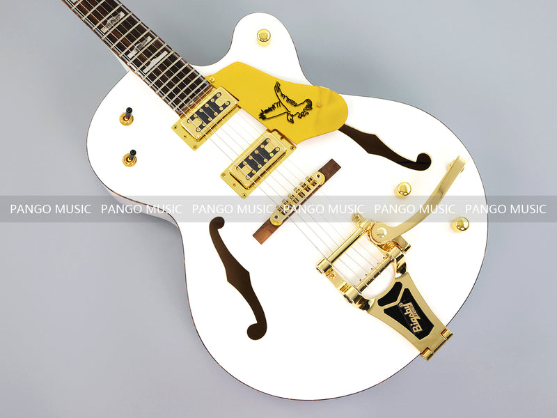 GRE Style Vintage Jazz Full Hollow Body Gloss White Electric Guitar (ZQN-519)