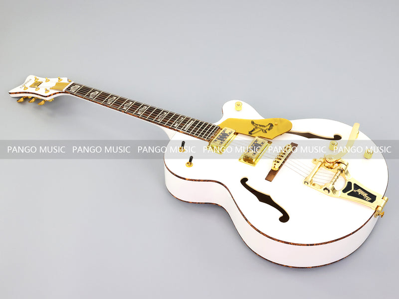 GRE Style Vintage Jazz Full Hollow Body Gloss White Electric Guitar (ZQN-519)