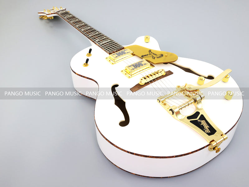 GRE Style Vintage Jazz Full Hollow Body Gloss White Electric Guitar (ZQN-519)