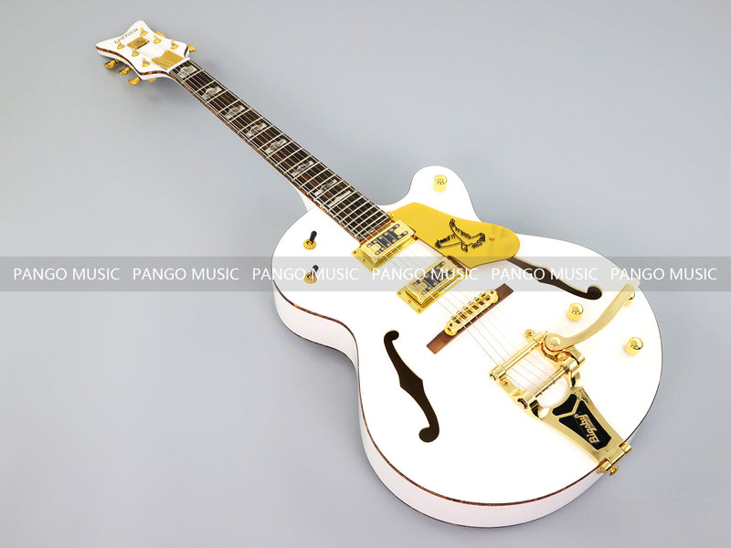 GRE Style Vintage Jazz Full Hollow Body Gloss White Electric Guitar (ZQN-519)