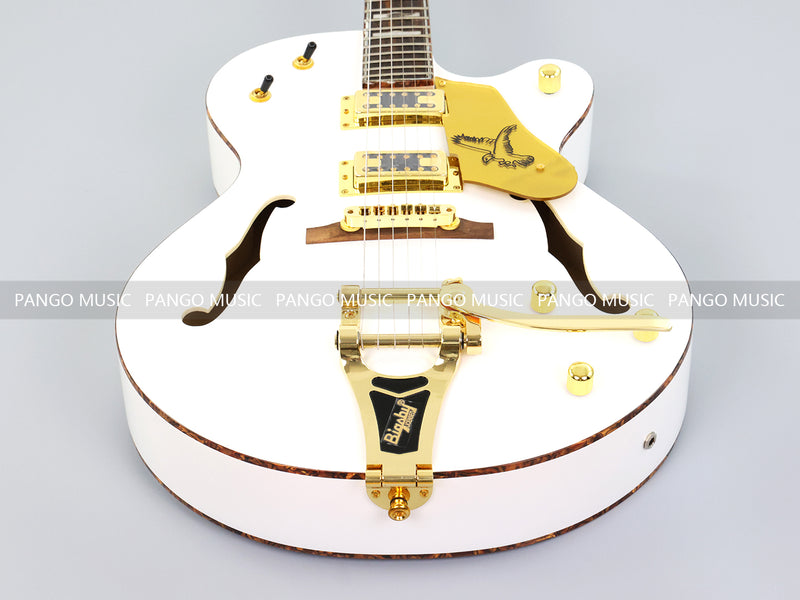 GRE Style Vintage Jazz Full Hollow Body Gloss White Electric Guitar (ZQN-519)