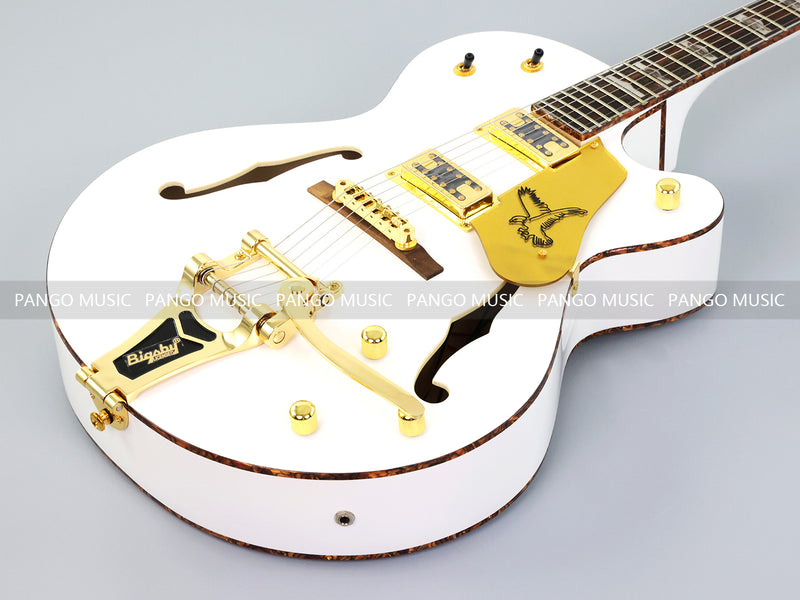 GRE Style Vintage Jazz Full Hollow Body Gloss White Electric Guitar (ZQN-519)