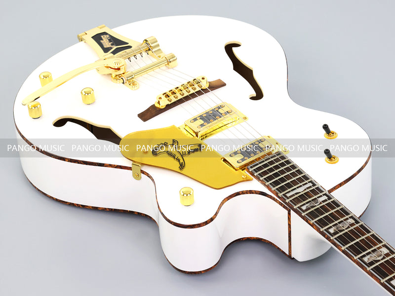 GRE Style Vintage Jazz Full Hollow Body Gloss White Electric Guitar (ZQN-519)