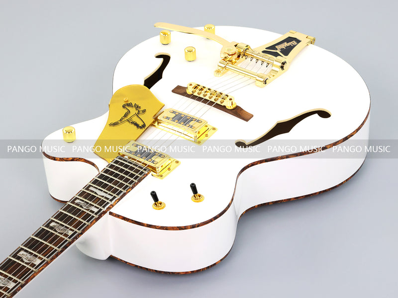 GRE Style Vintage Jazz Full Hollow Body Gloss White Electric Guitar (ZQN-519)