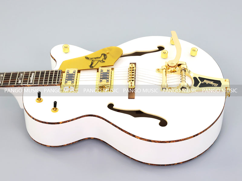 GRE Style Vintage Jazz Full Hollow Body Gloss White Electric Guitar (ZQN-519)