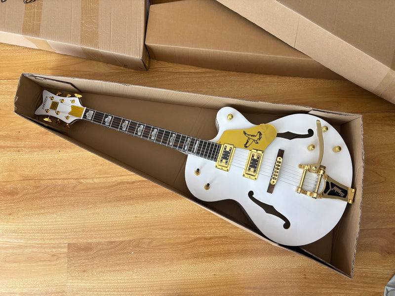 GRE Style Vintage Jazz Full Hollow Body Gloss White Electric Guitar (ZQN-519)