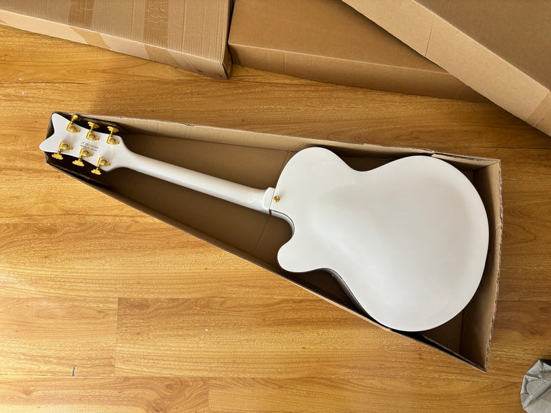 GRE Style Vintage Jazz Full Hollow Body Gloss White Electric Guitar (ZQN-519)
