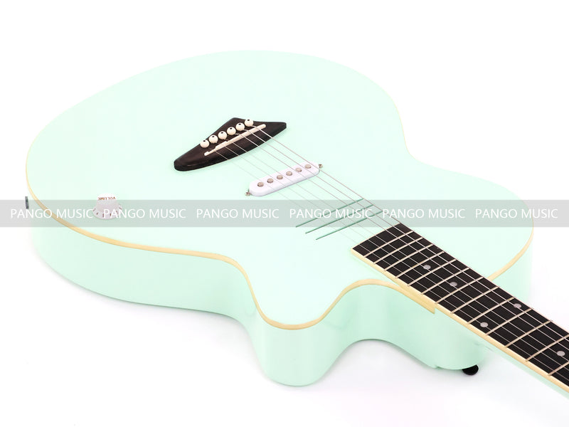 Gloss Mint Green Thin Body Acoustic-Electric Guitar with Slotted Sound Holes (LE-552)