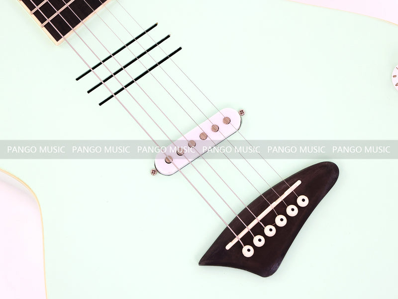 Gloss Mint Green Thin Body Acoustic-Electric Guitar with Slotted Sound Holes (LE-552)