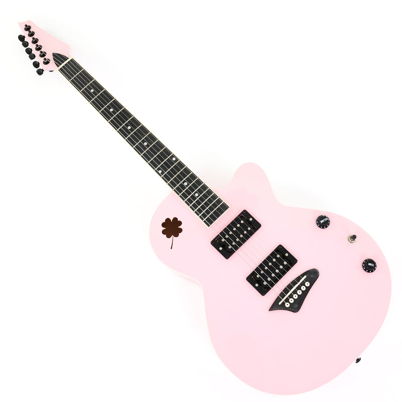 Gloss Soft Pink Thin Body Acoustic-Electric Guitar with Four-Leaf Clover Shaped Sound Hole (LE-550)