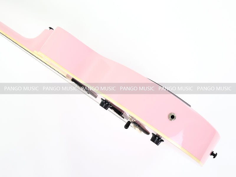 Gloss Soft Pink Thin Body Acoustic-Electric Guitar with Four-Leaf Clover Shaped Sound Hole (LE-550)