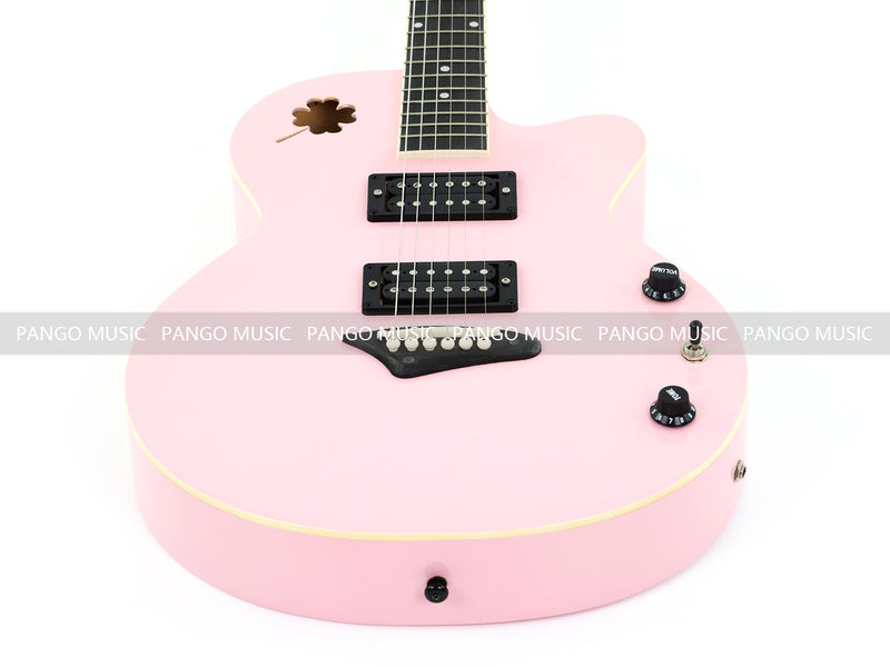 Gloss Soft Pink Thin Body Acoustic-Electric Guitar with Four-Leaf Clover Shaped Sound Hole (LE-550)