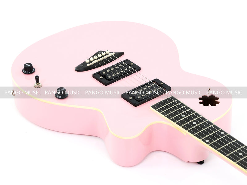 Gloss Soft Pink Thin Body Acoustic-Electric Guitar with Four-Leaf Clover Shaped Sound Hole (LE-550)