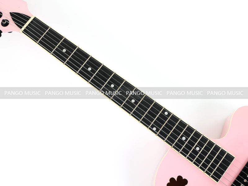 Gloss Soft Pink Thin Body Acoustic-Electric Guitar with Four-Leaf Clover Shaped Sound Hole (LE-550)