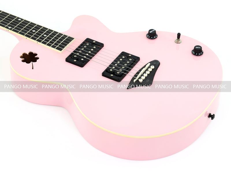 Gloss Soft Pink Thin Body Acoustic-Electric Guitar with Four-Leaf Clover Shaped Sound Hole (LE-550)