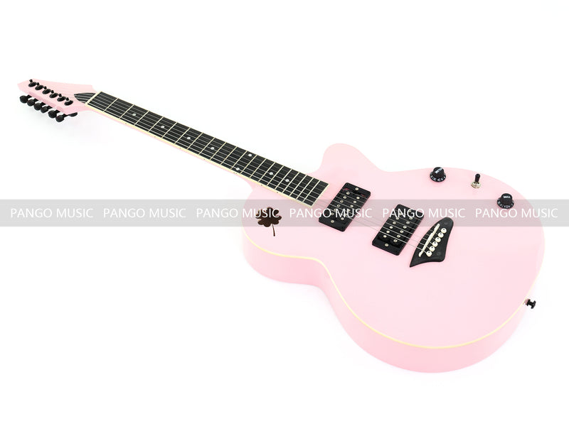 Gloss Soft Pink Thin Body Acoustic-Electric Guitar with Four-Leaf Clover Shaped Sound Hole (LE-550)