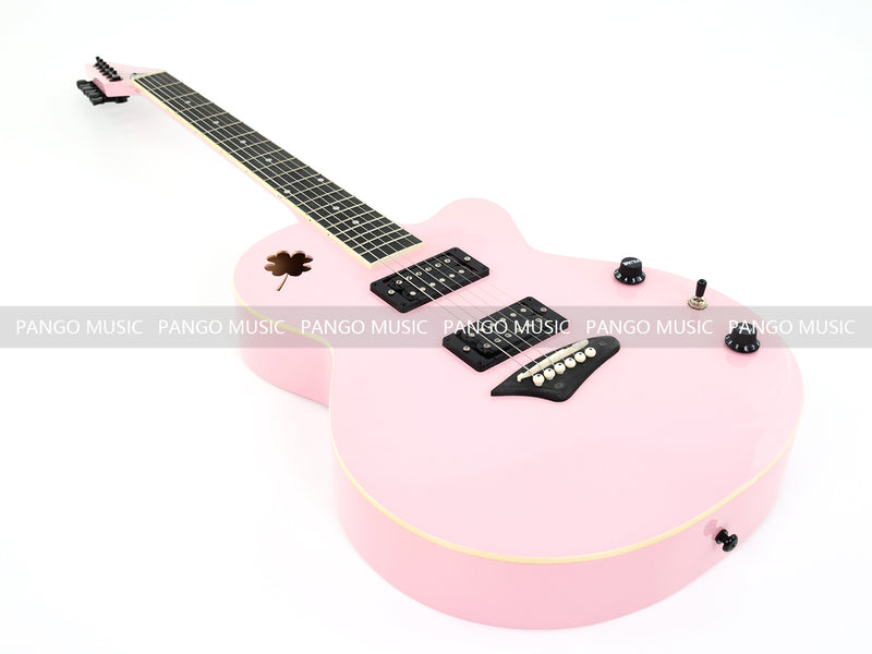 Gloss Soft Pink Thin Body Acoustic-Electric Guitar with Four-Leaf Clover Shaped Sound Hole (LE-550)