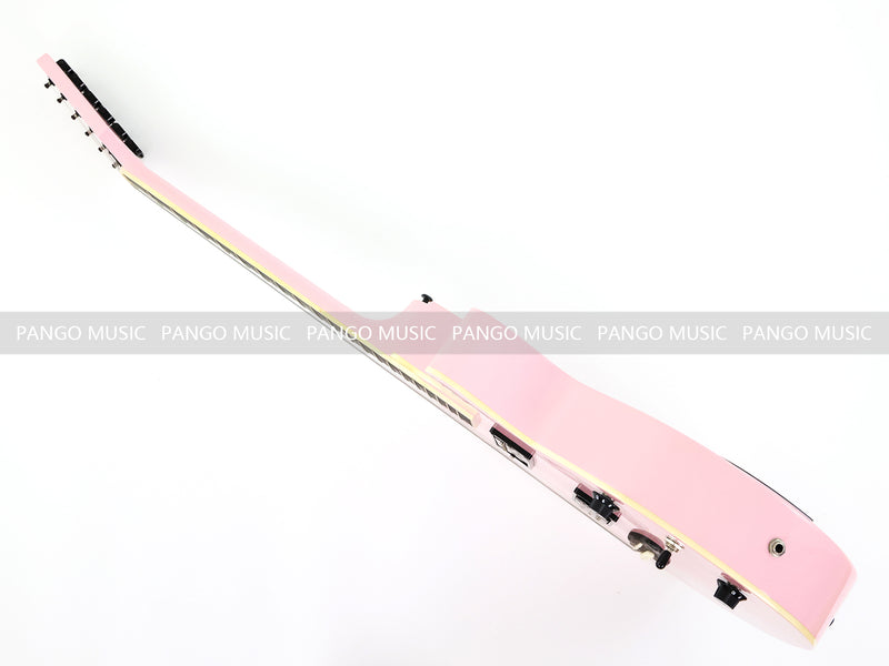 Gloss Soft Pink Thin Body Acoustic-Electric Guitar with Four-Leaf Clover Shaped Sound Hole (LE-550)