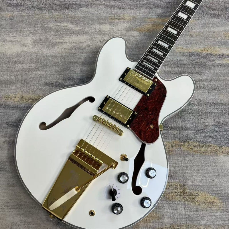 Gloss White Semi-Hollow Body ES355 Style Electric Guitar (LRG-003)