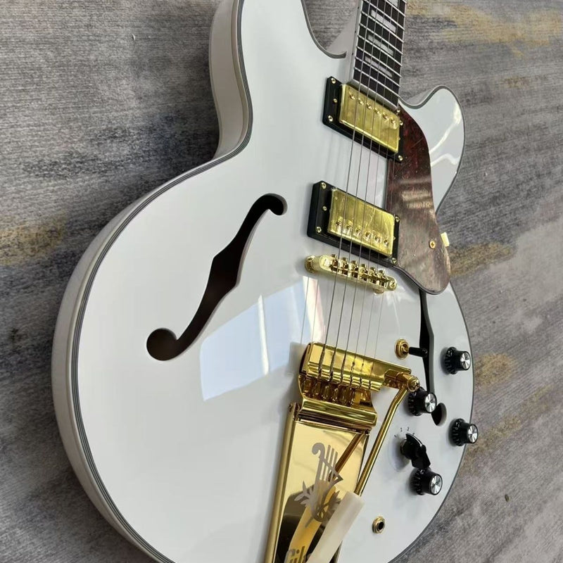 Gloss White Semi-Hollow Body ES355 Style Electric Guitar (LRG-003)