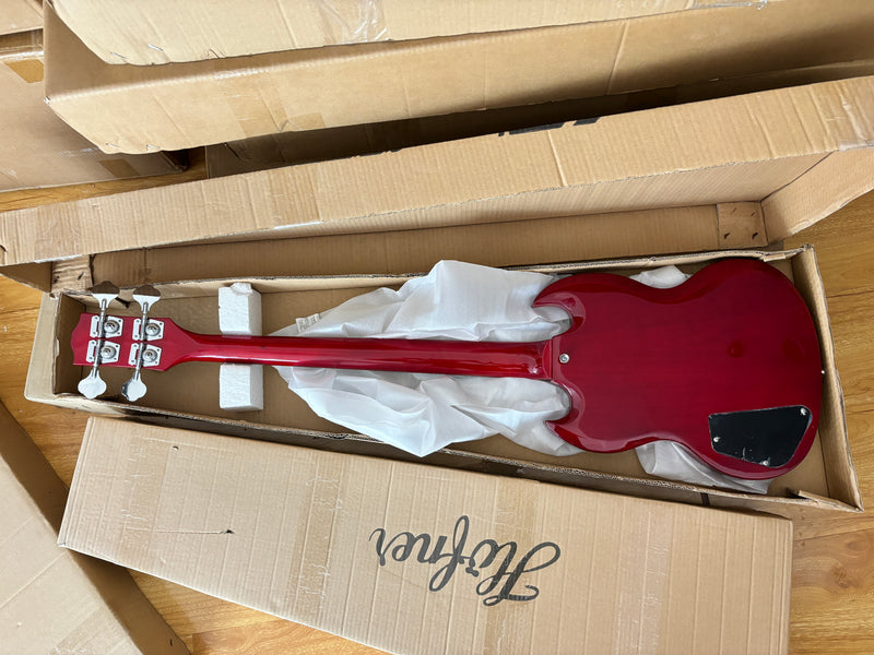 Gloss Cherry Red 4-String SG-Style Electric Bass Guitar (LYM-588)
