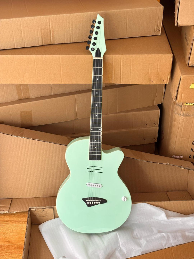 Gloss Mint Green Thin Body Acoustic-Electric Guitar with Slotted Sound Holes (LE-552)