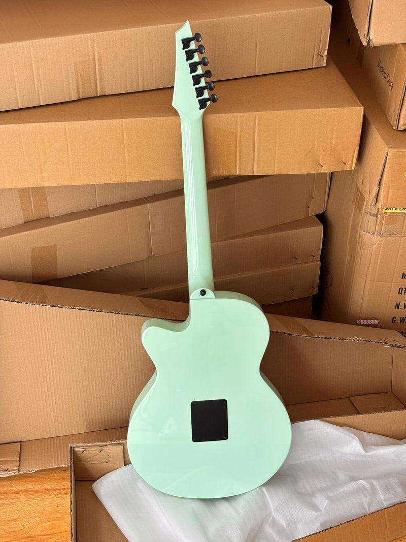 Gloss Mint Green Thin Body Acoustic-Electric Guitar with Slotted Sound Holes (LE-552)