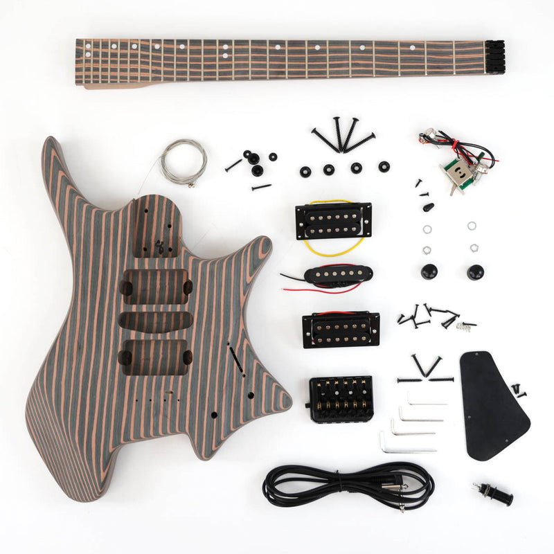 Headless All Zebrawood DIY Electric Guitar Kit (ZQN-009F, Fast Shipping, Tariff-free)
