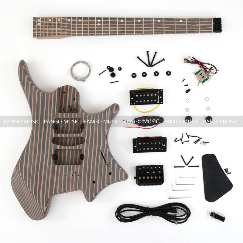 Headless All Zebrawood DIY Electric Guitar Kit (ZQN-009F, Fast Shipping, Tariff-free)