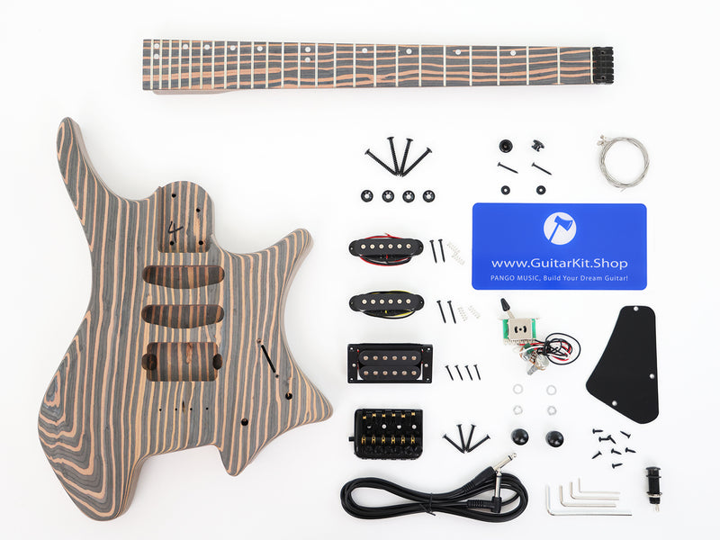 Headless All Zebrawood DIY Electric Guitar Kit (ZQN-016S)