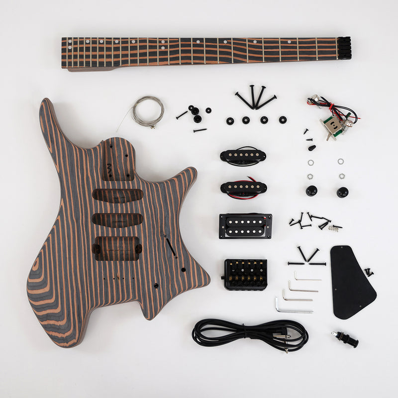 Headless All Zebrawood DIY Electric Guitar Kit (ZQN-016S)