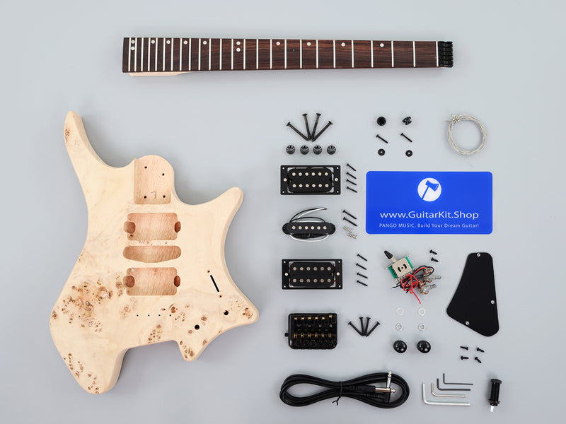 Headless DIY Electric Guitar Kit with Burl Maple Top (ZQN-004S-X)