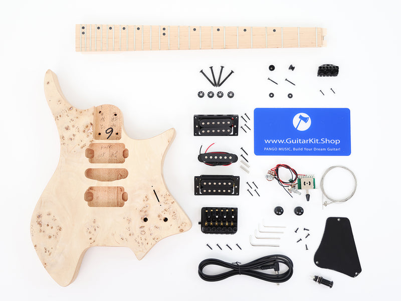 Headless DIY Electric Guitar Kit with Burl Maple Top (ZQN-015S)