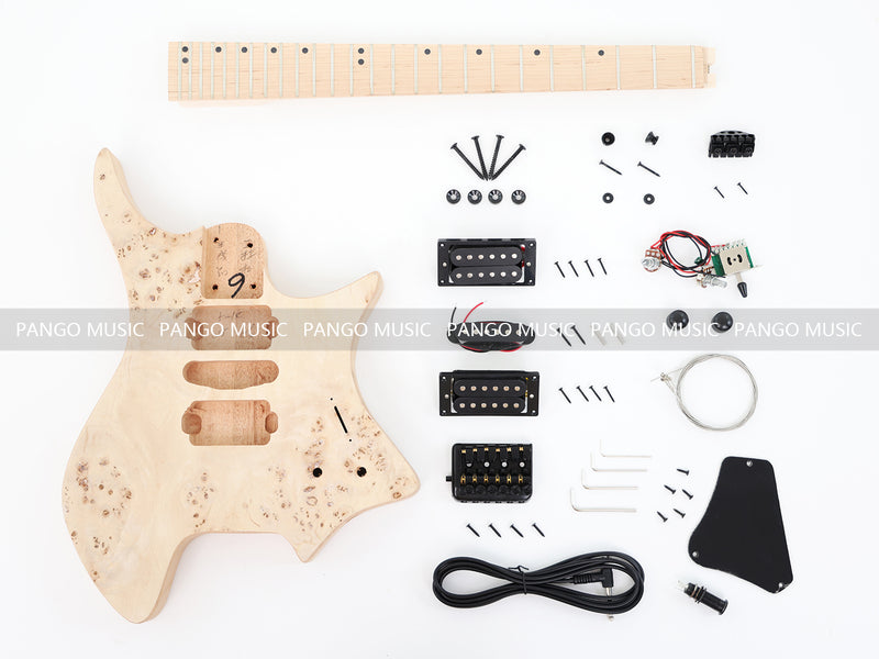 Headless DIY Electric Guitar Kit with Burl Maple Top (ZQN-015S)